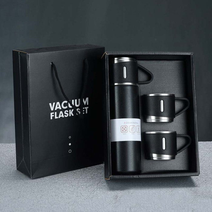 Vacuum Flask Set Drinking Water Bottle Black Suvidha bazzar